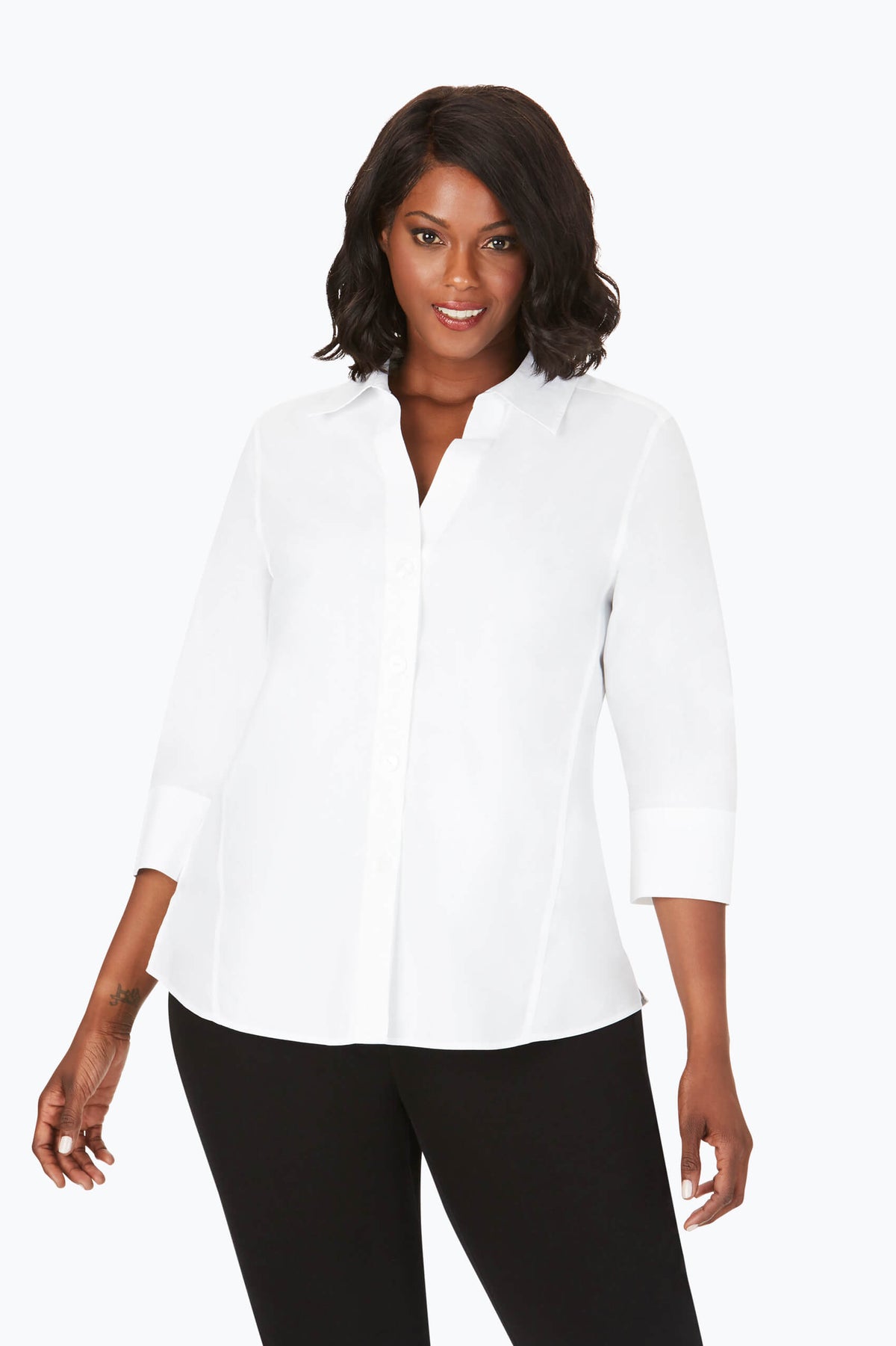 Paityn Plus Essential Pinpoint Non-Iron Shirt #color_white