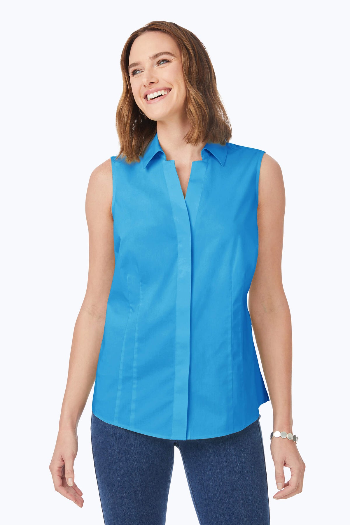 Taylor Essential Stretch Non-Iron Sleeveless Shirt #color_blue breeze