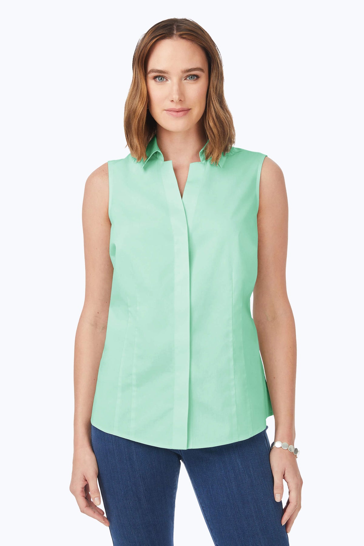 Taylor Essential Stretch Non-Iron Sleeveless Shirt #color_sea mist