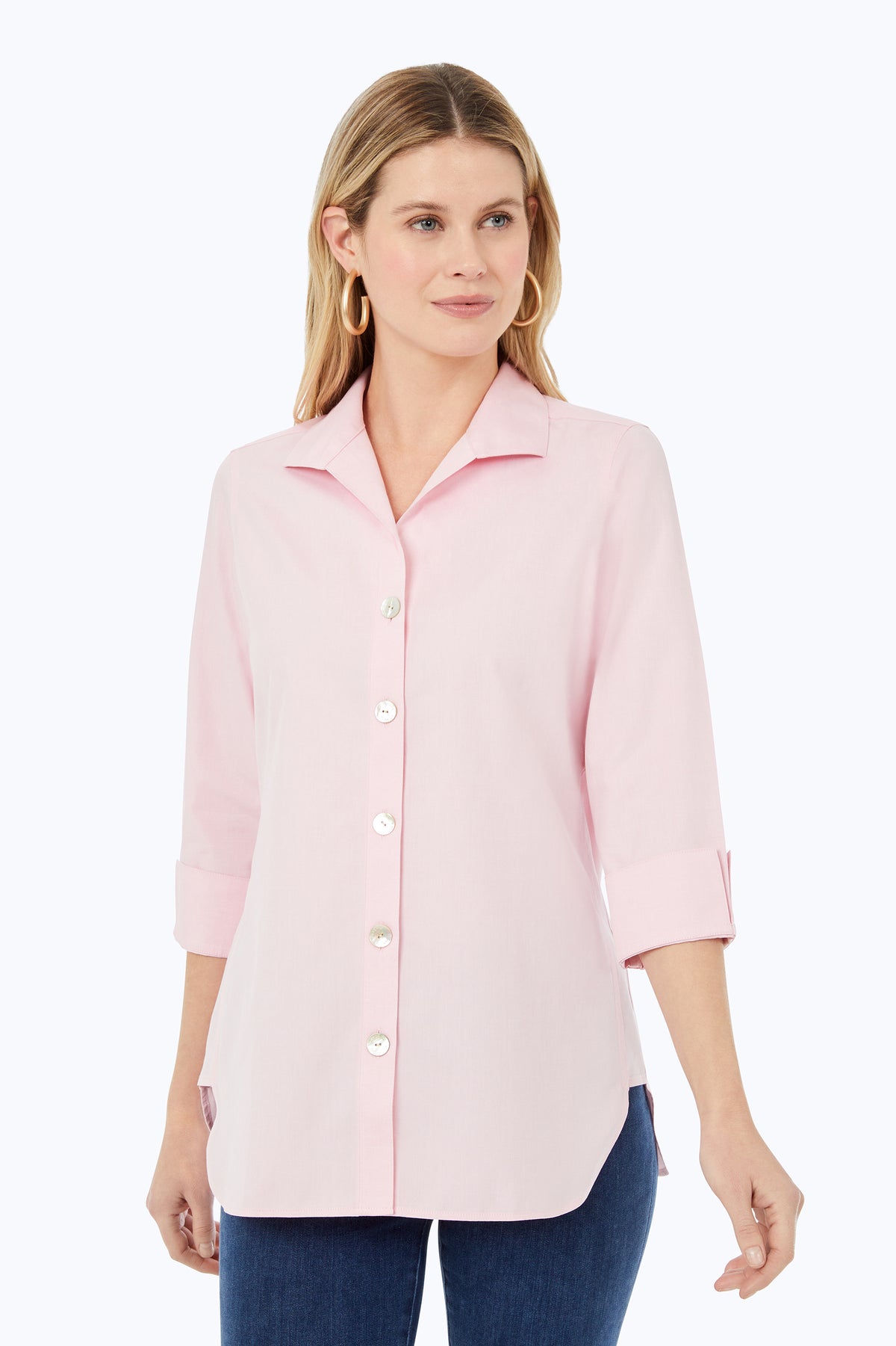 Pandora Essential Pinpoint Non-Iron Tunic #color_chambray pink