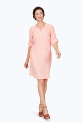 Harmony Non-Iron Linen Dress #color_coral twist linen