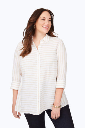 Carlene Plus Easy-Care Stripe Linen Tunic