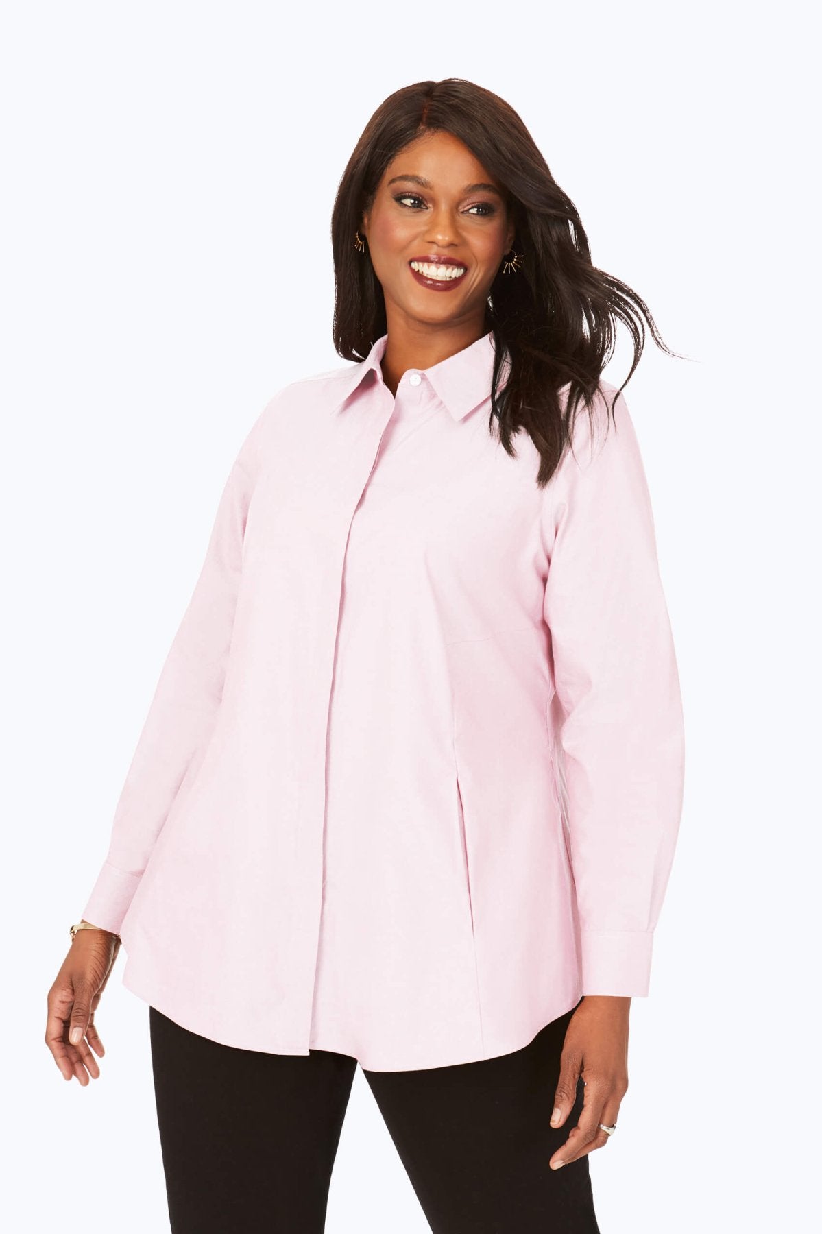 Cici Plus No Iron Pinpoint Long Sleeve Tunic
