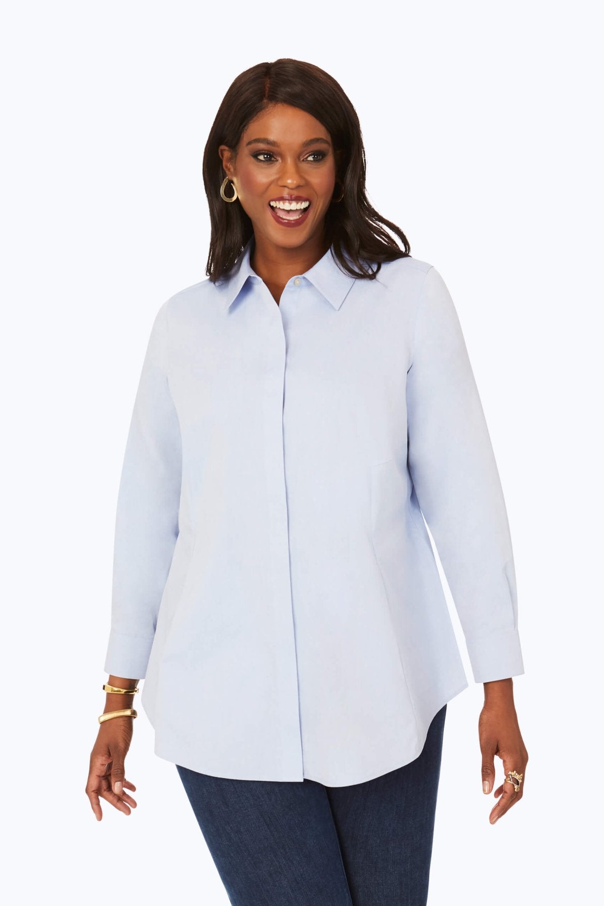 Cici Plus No Iron Pinpoint Long Sleeve Tunic