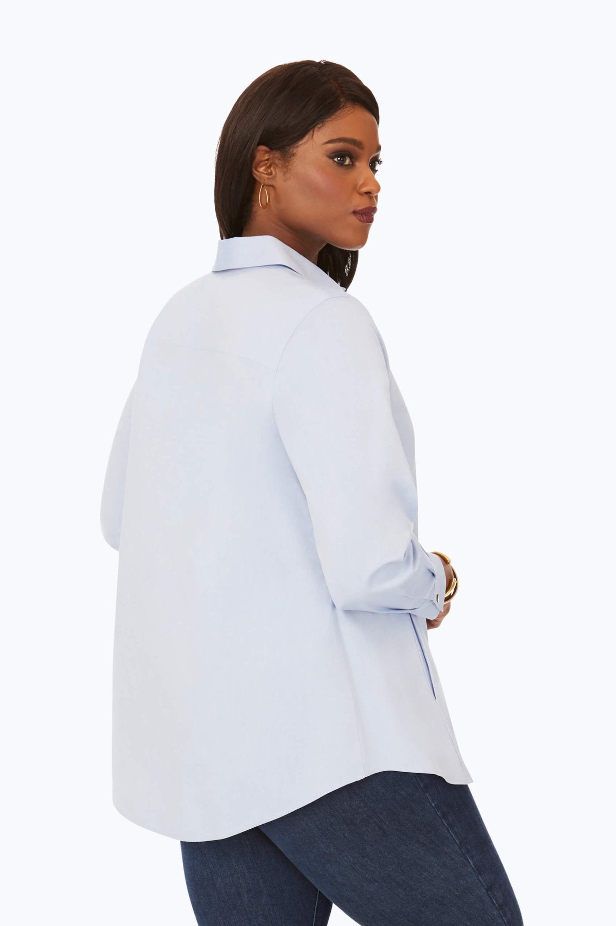 Cici Plus No Iron Pinpoint Long Sleeve Tunic