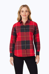 Rhea Non-Iron Exploded Plaid Shirt #color_black/red exploded plaid