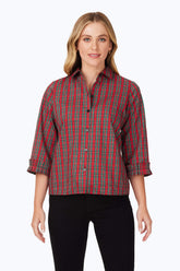 Ruffle Cuff Tartan Non-Iron Shirt #color_red multi classic tartan