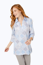 Angel Patchwork Non-Iron Tunic #color_blue freesia patchwork
