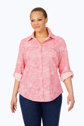 Zoey Plus Non-Iron Drawn Floral Shirt #color_pink rosato drawn floral