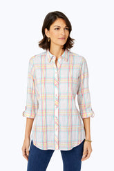 Zoey Crinkle Airy Plaid Shirt #color_yellow/white airy plaid