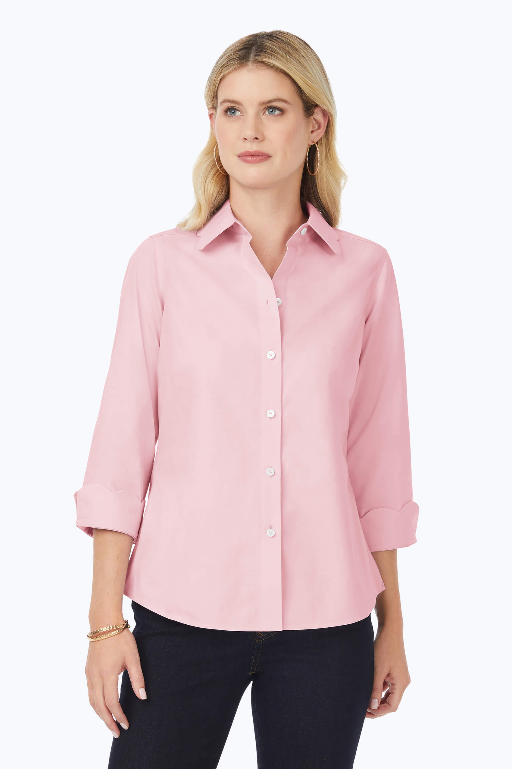 Gwen Pinpoint Non-Iron Scallop Shirt