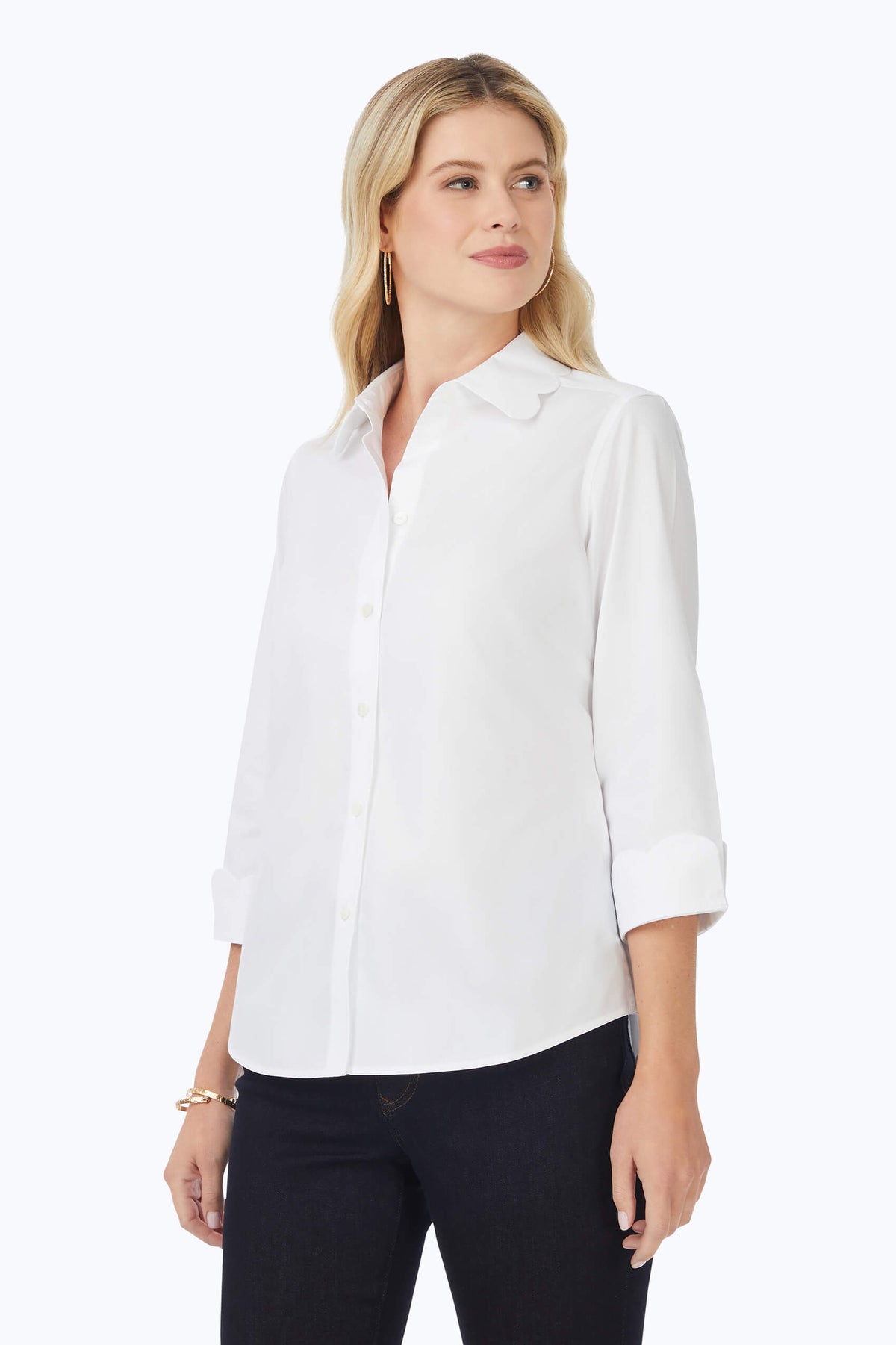 Gwen Pinpoint Non-Iron Scallop Shirt #color_white