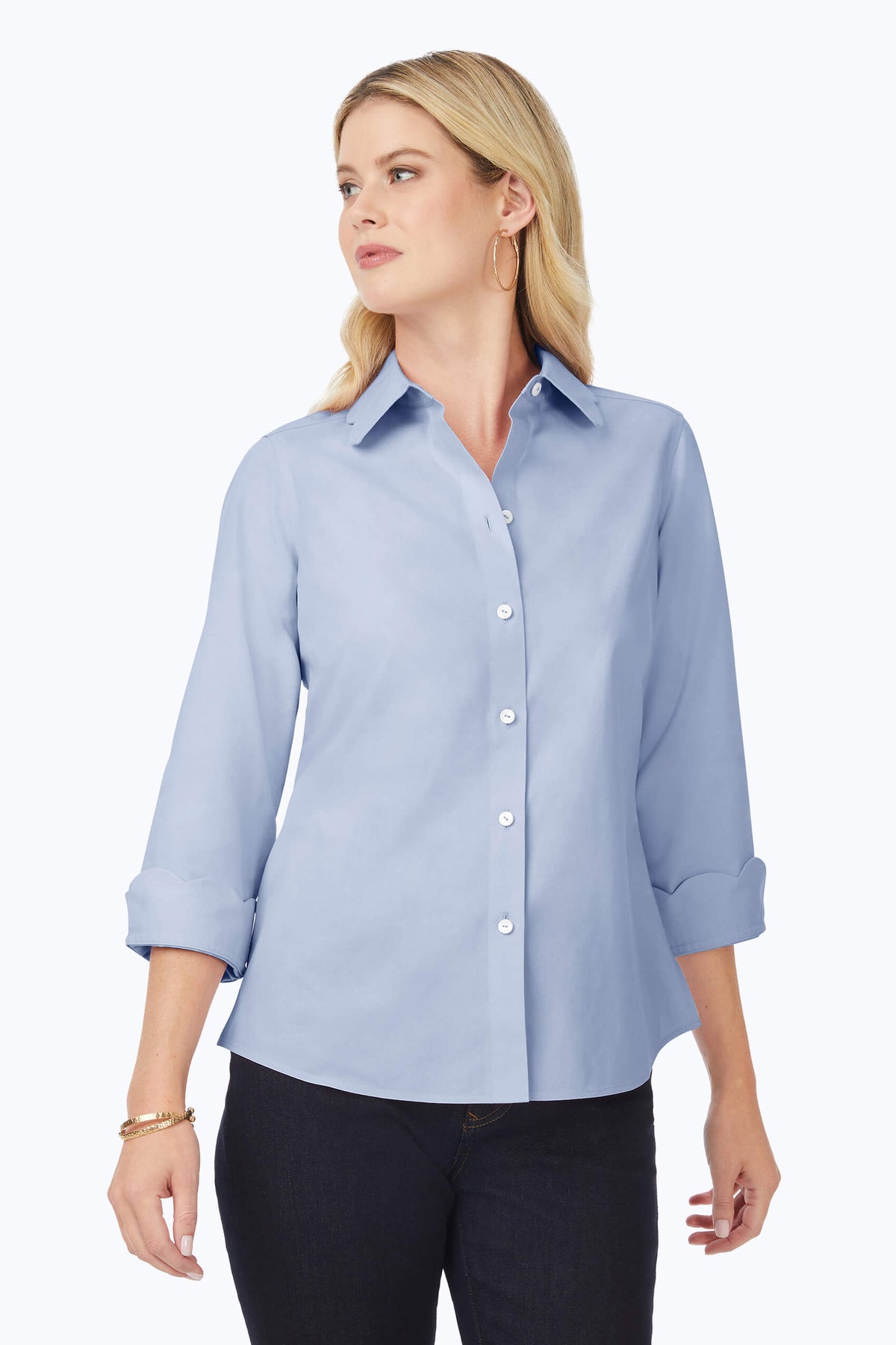 Gwen Pinpoint Non-Iron Scallop Shirt #color_blue wave