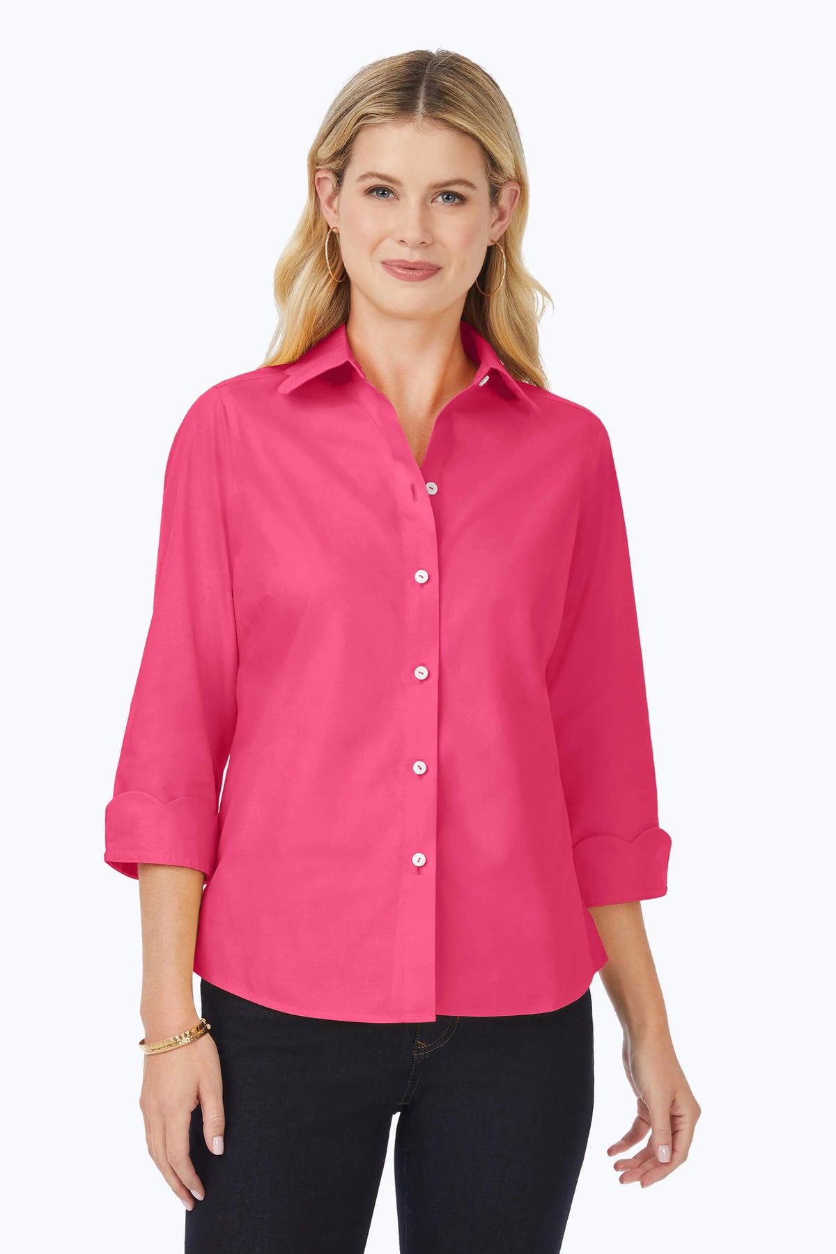 Gwen Pinpoint Non-Iron Scallop Shirt #color_french rose