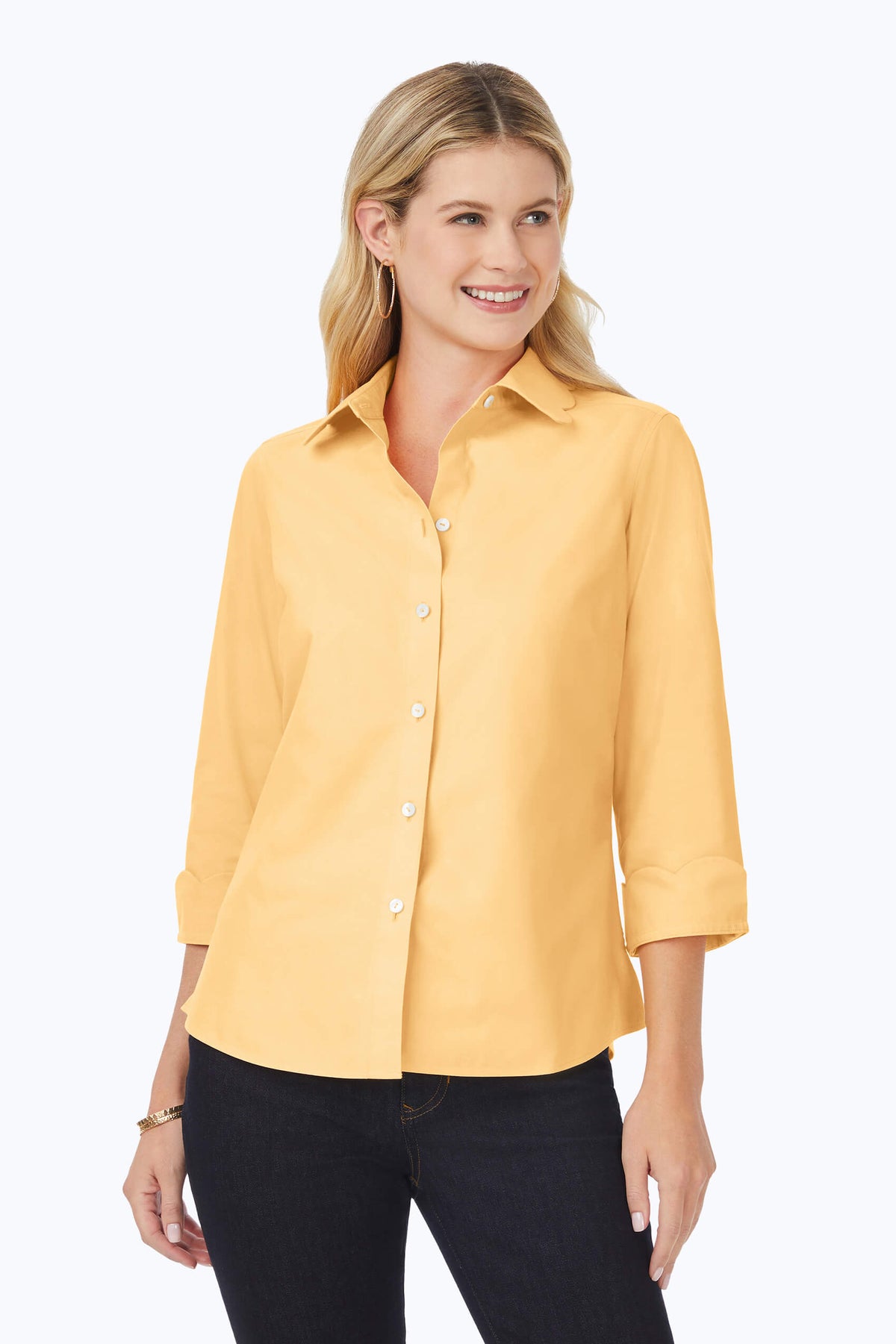 Gwen Pinpoint Non-Iron Scallop Shirt #color_warm sun