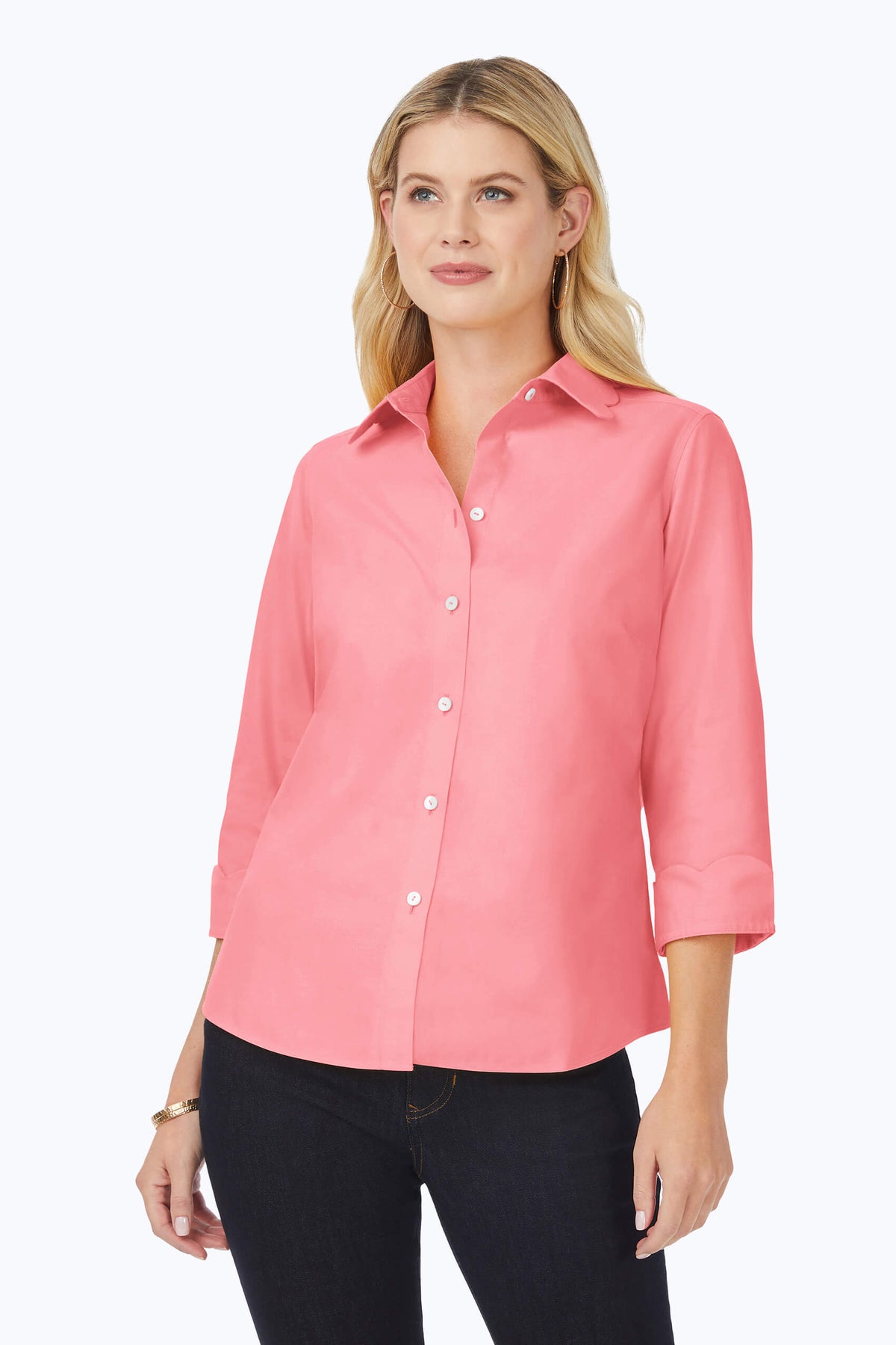 Gwen Pinpoint Non-Iron Scallop Shirt #color_pink peach