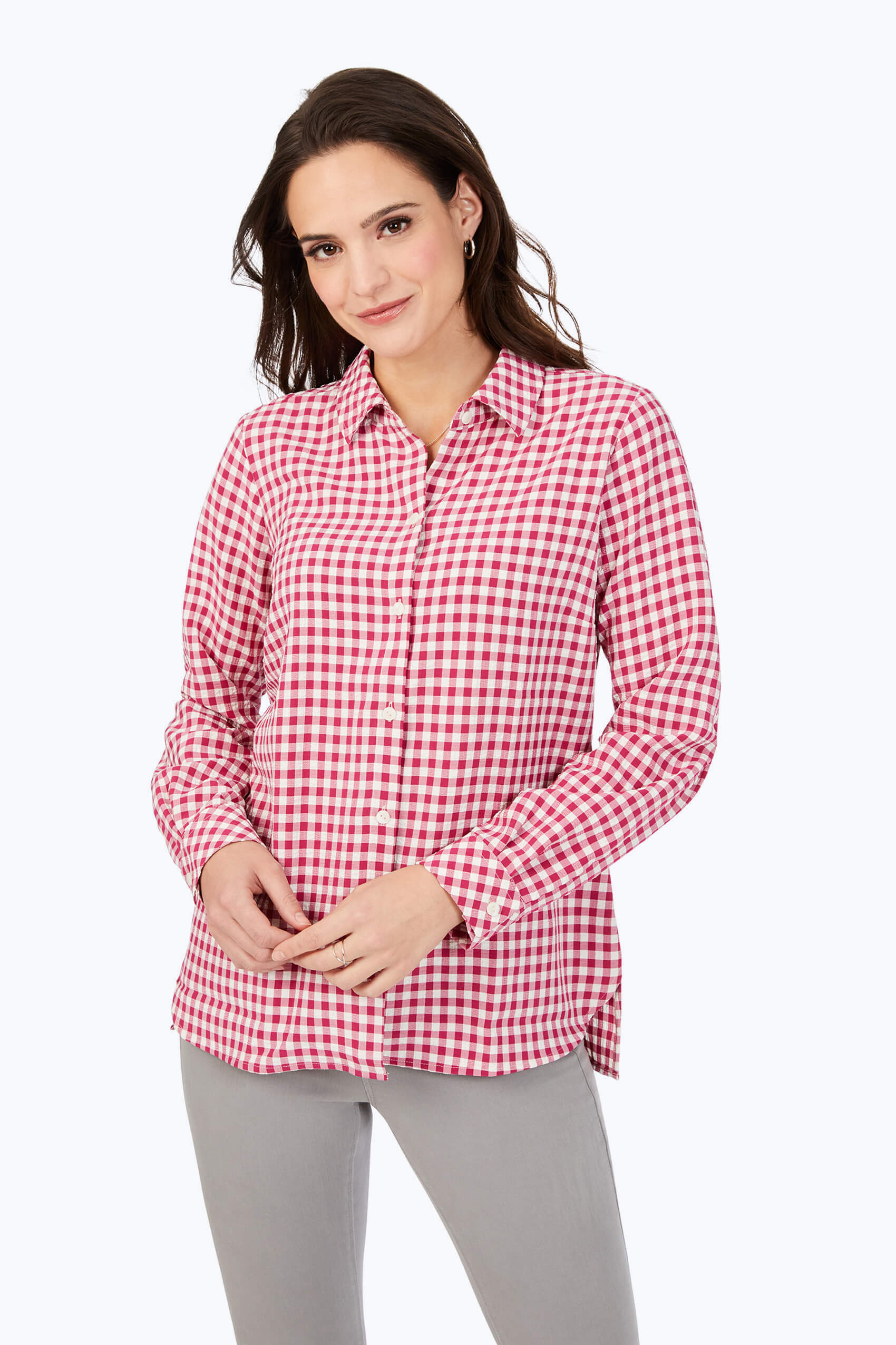 Gingham check shirt womens top