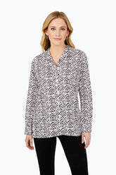Animal Herringbone Non-Iron Tunic #color_dark chocolate animal herringbone