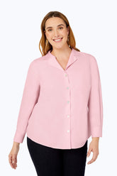 Monica Plus Convertible Collar Pinpoint Non-Iron Shirt #color_chambray pink