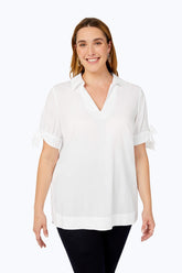 Plus Bow Sleeve Essential Stretch Non-Iron Tunic #color_white