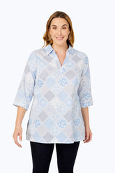 Angel Plus Patchwork Non-Iron Tunic #color_blue freesia patchwork