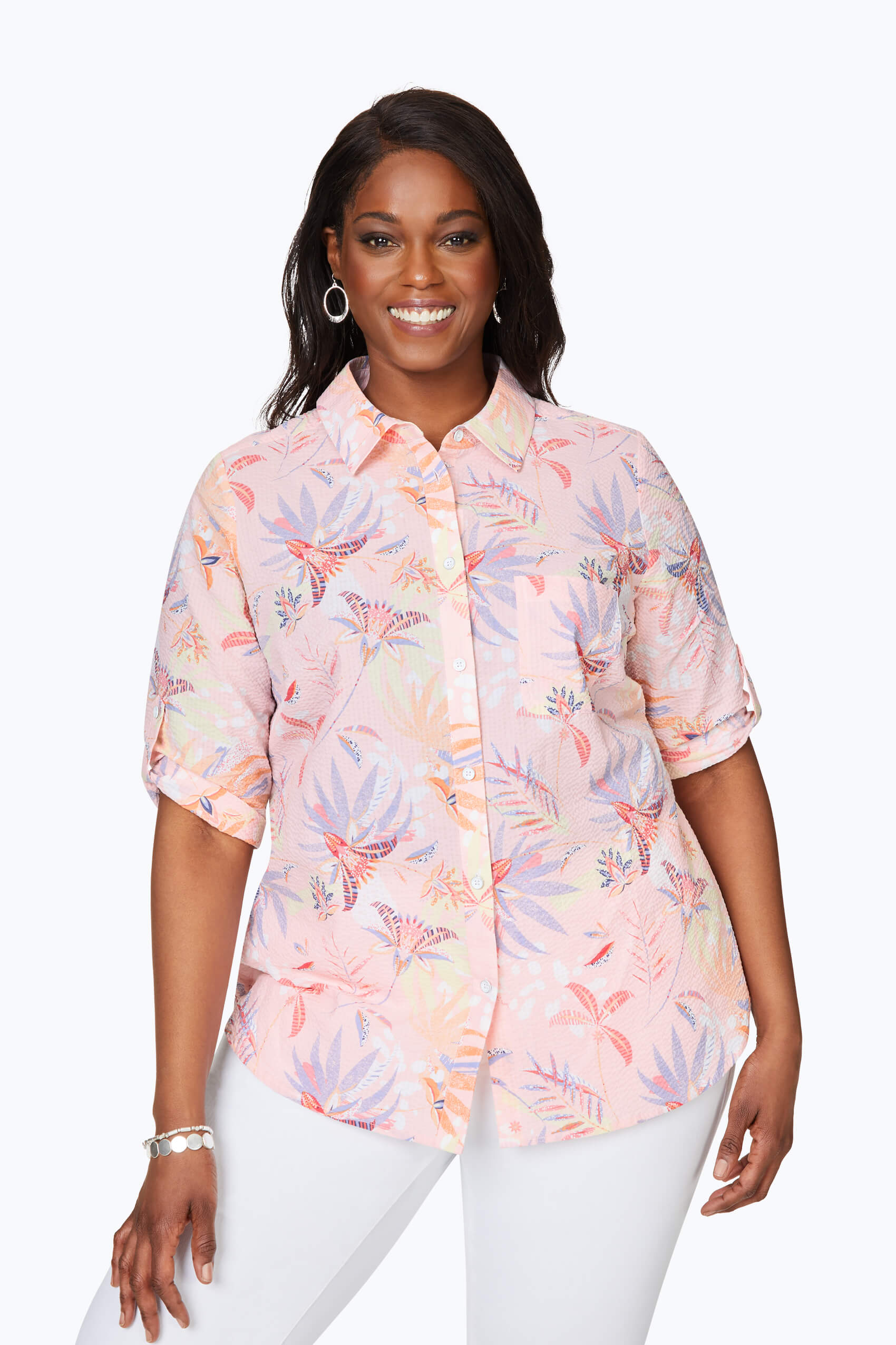 Tamara Plus Seersucker Paradise Floral Shirt