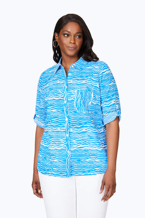 Tamara Plus Seersucker Coastal Waves Shirt