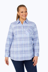 Germaine Plus Purely Plaid Crinkle Tunic #color_iris bloom purely plaid crinkle