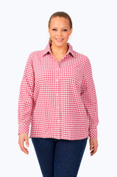 Plus Gingham Check Stretch Shirt #color_pink rosato gingham