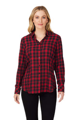 Rhea Brushed Scotch Plaid Shirt #color_black red scotch plaid