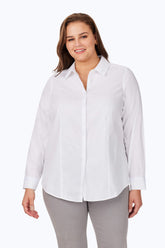 Plus Grosgrain Detail Pinpoint Non-Iron Shirt #color_white