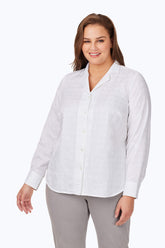 Monica Plus Non-Iron Geo Jacquard Shirt #color_white