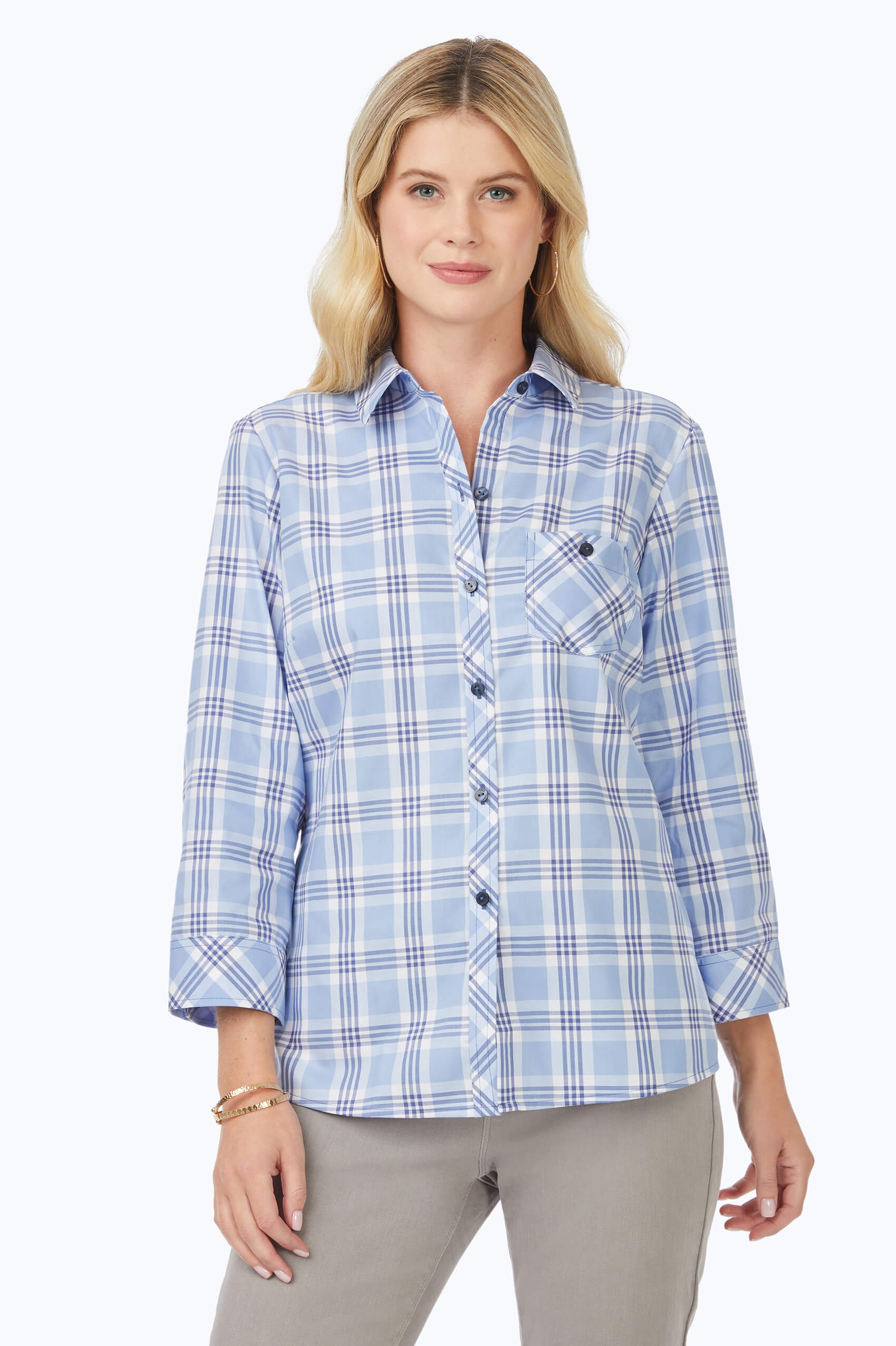 Hampton Non-Iron Blue Plaid Shirt