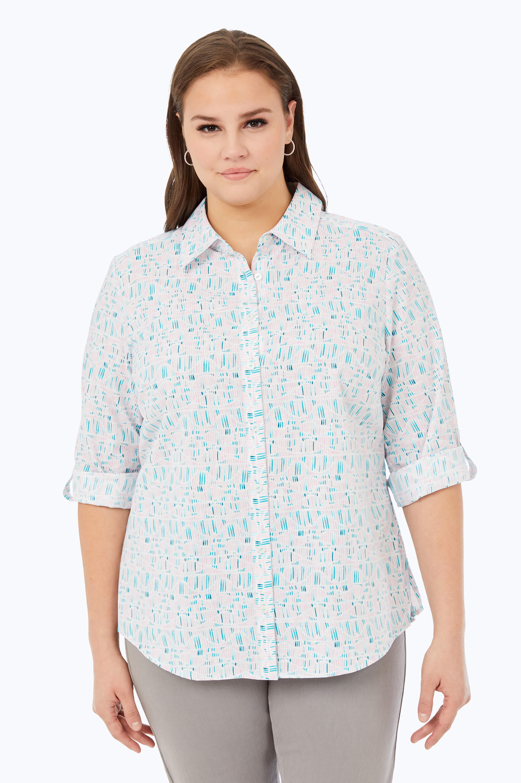 Zoey Plus Non-Iron Painted Waves Shirt